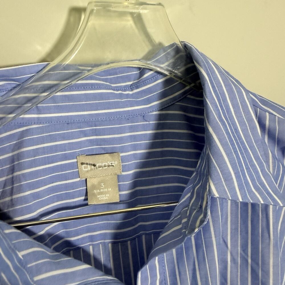 Chicos Shirt Dress 3 US 16 Blue White Striped Tie Waist Belt Coastal Nautical - Picture 3 of 5